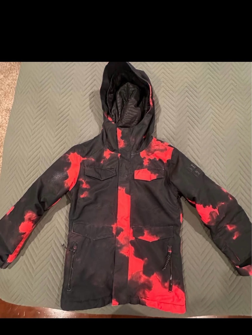 Volcom Black & Red Hooded Puffer Jacket for Kids